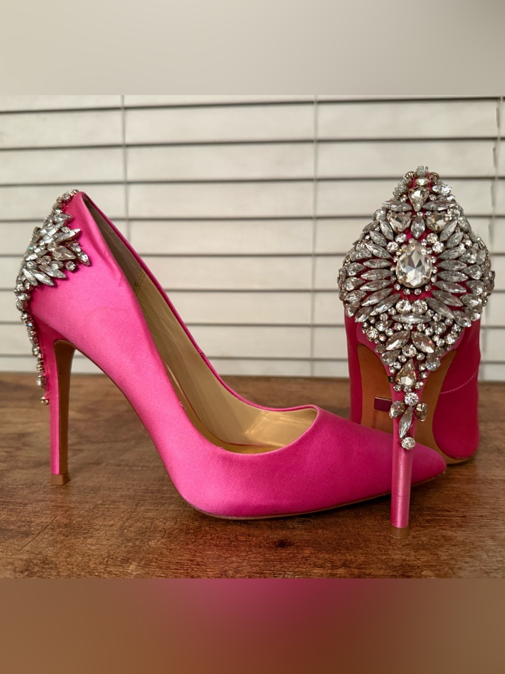 Hot Pink Crystal Embellished Pointed Toe Pumps - Picture 13 of 14